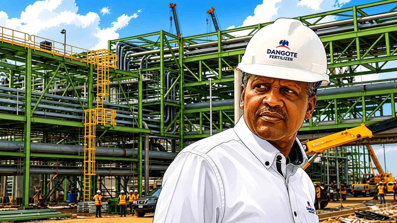 Caricature picture of Dangote in his refinery