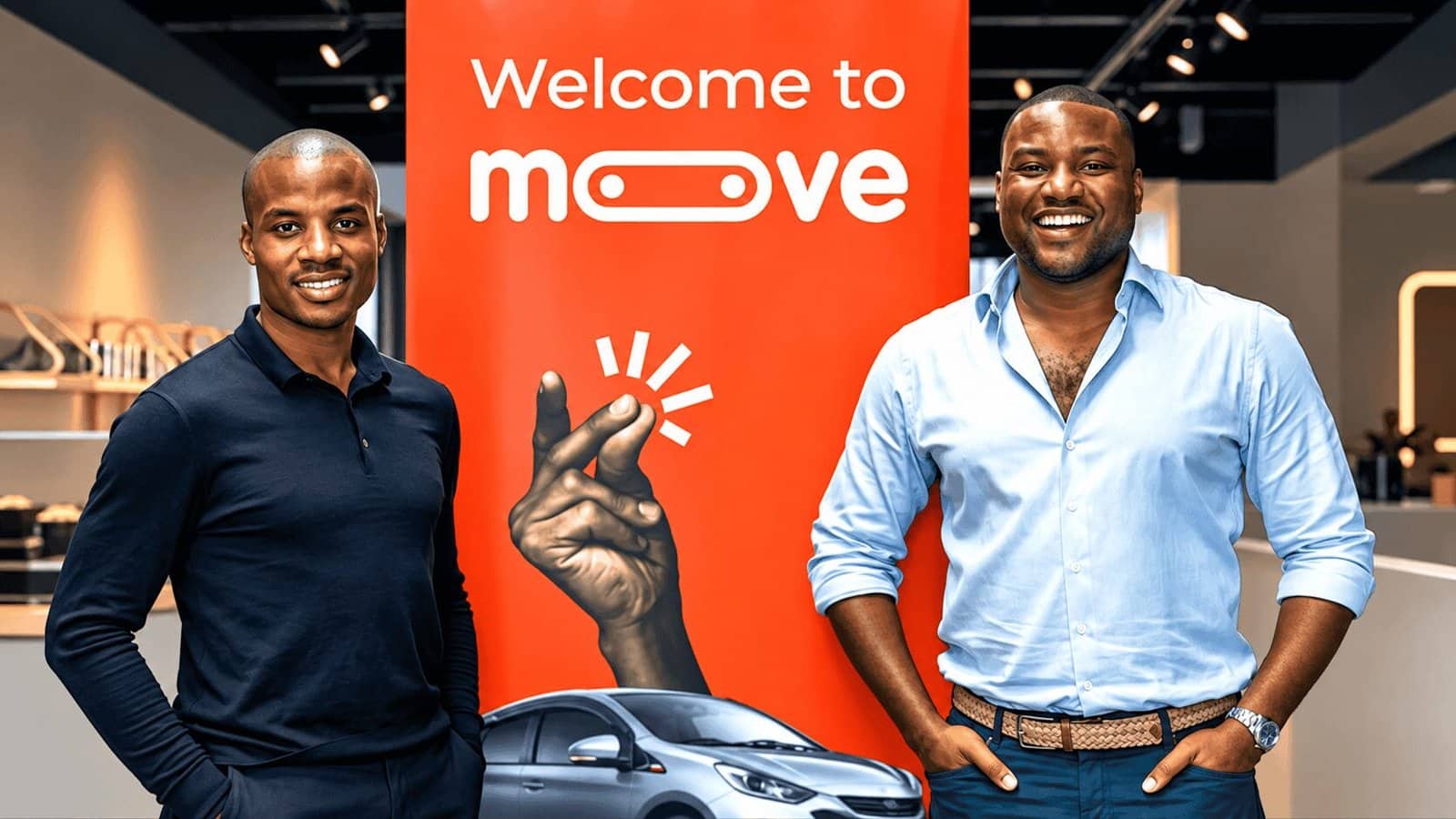 Caricature image of Delano and Odunsi, co-founders of Moove