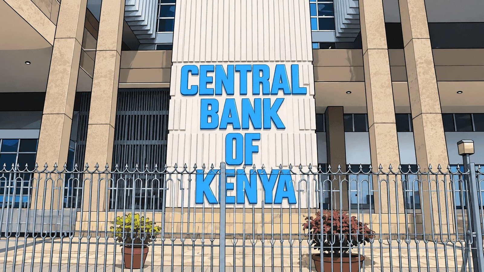 Caricature portrait of Central Bank of Kenya building exterior