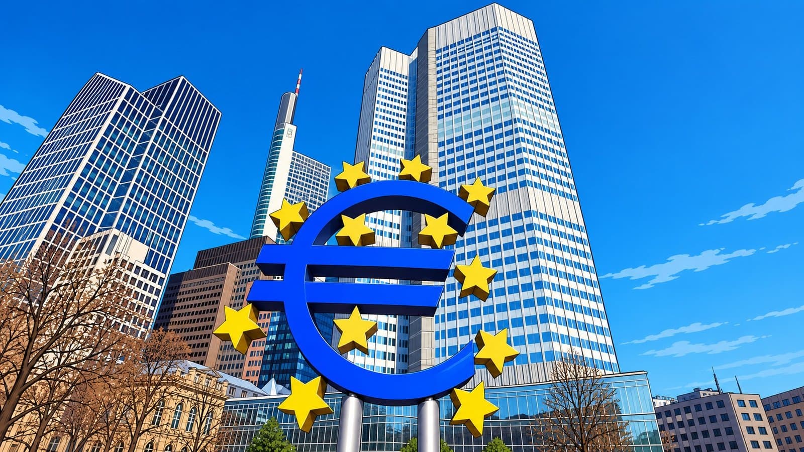 Caricature illustration of European Central Bank Tower during Pontes launch