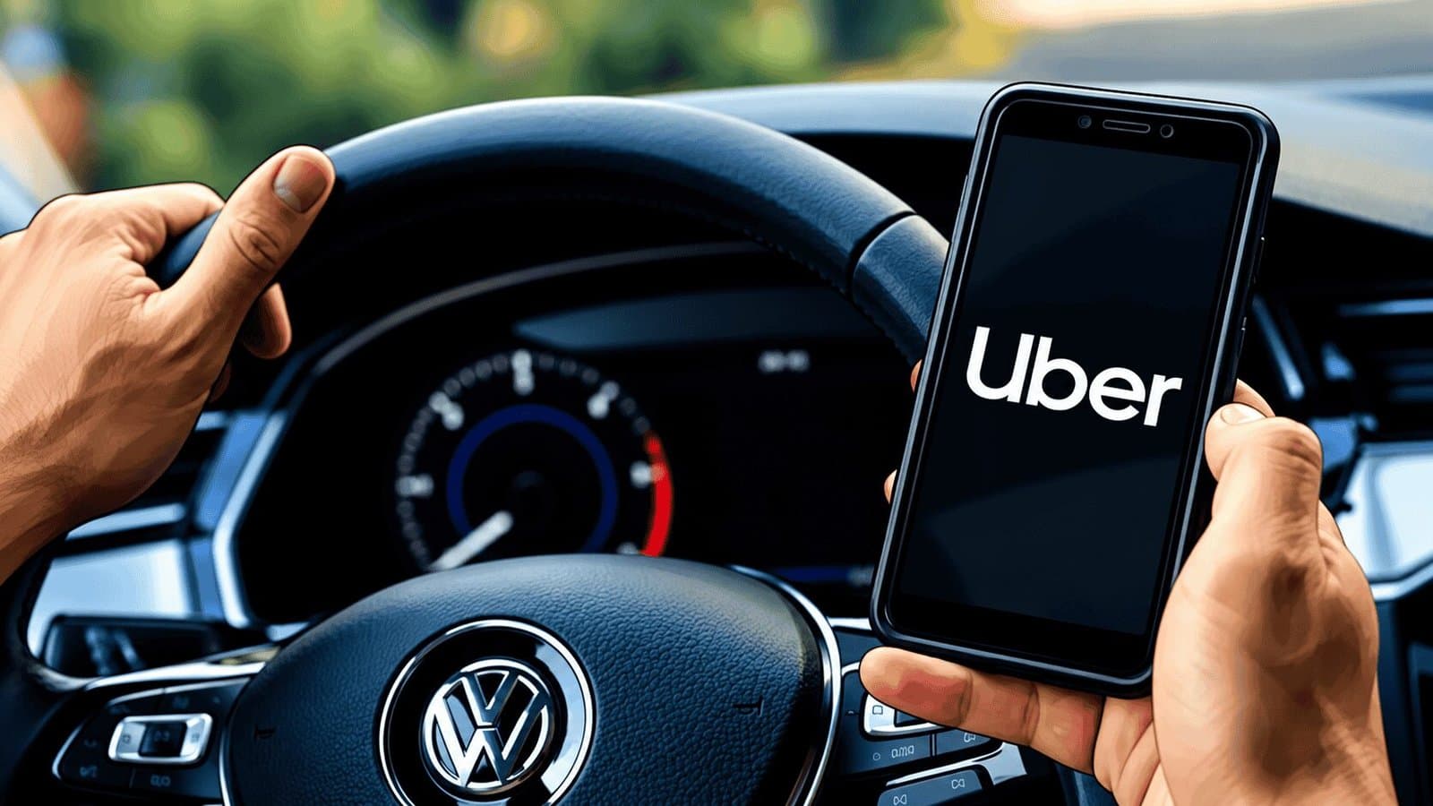 Caricature image of Uber ride