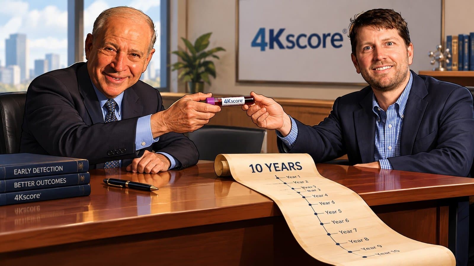 Caricature of Phillip Frost, chairman and CEO of OPKO Health, and Bryan Vaughn, president of Diagnostics at Labcorp