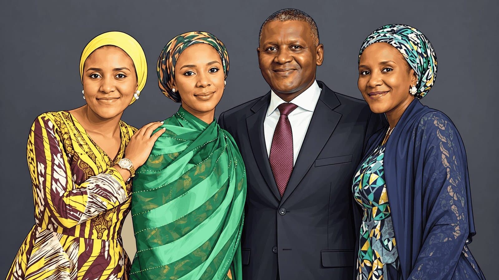 Caricature image of Dangote and his daughters