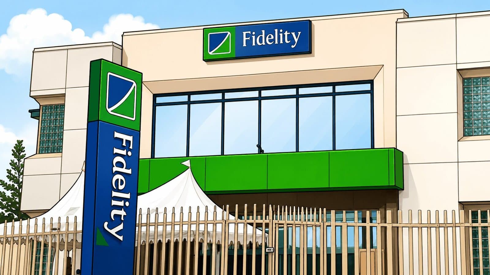 Caricature image of Fidelity Bank building
