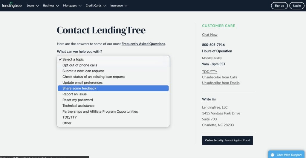 lendingtree contact page