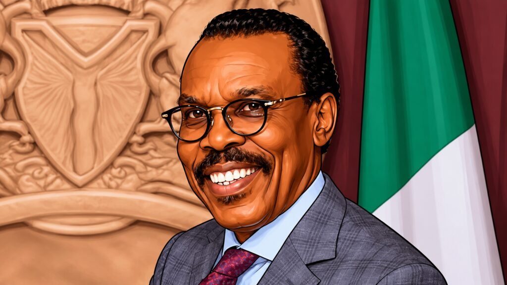 Caricature photo of Bismarck Rewane, Financial Derivatives Company
