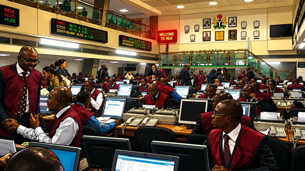 busy trading floor at ngx