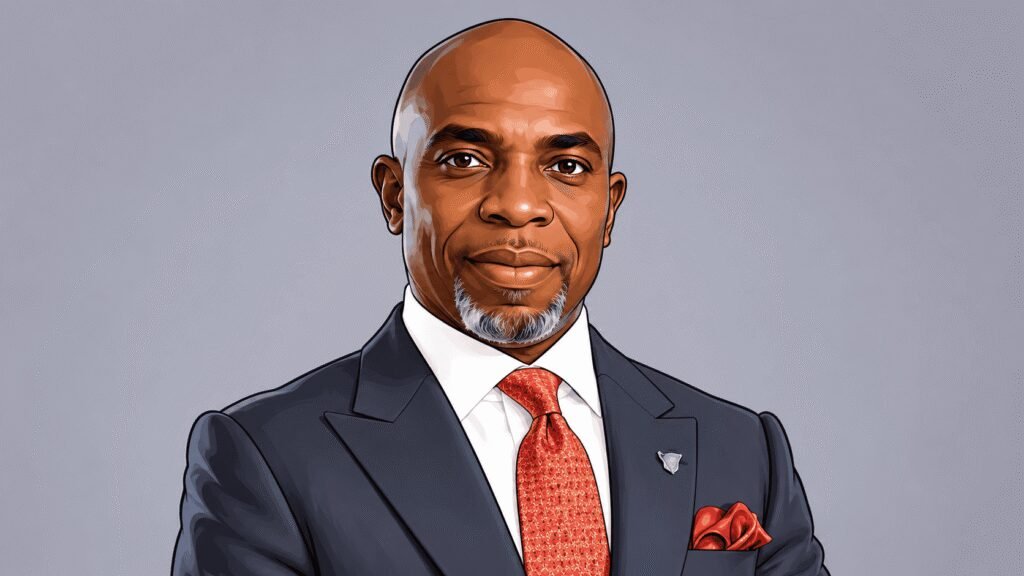 Caricature portrait of Moruf Oseni, Managing Director and CEO, Wema Bank