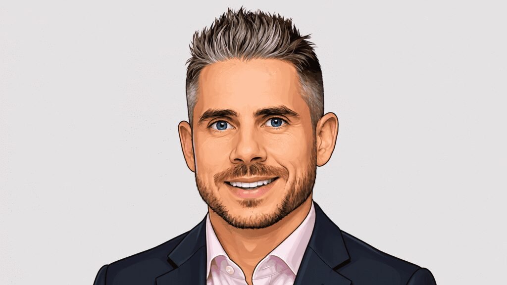 Caricature portrait of Reece Merrick, Ripple’s managing director for the Middle East and Africa 