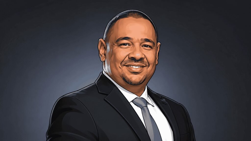 Caricature portrait of Adam Nuru, Chairman of Tantalizers Plc