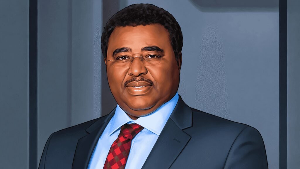 Caricature portrait of Edward Imoedemhe, Secretary, Dangote Cement