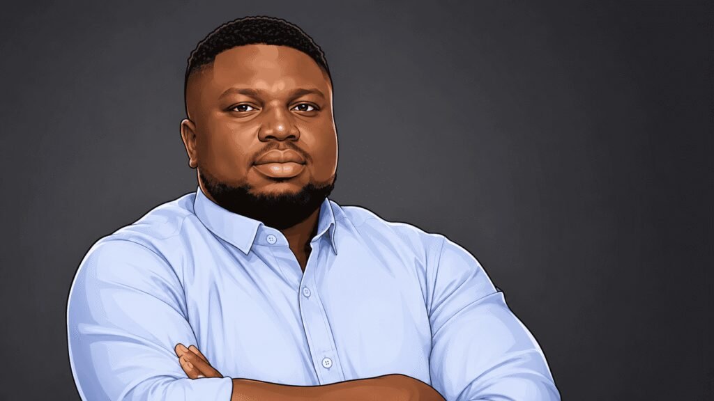 Caricature portrait of Olumide Akinsola, Country Director of DigiTax Nigeria 