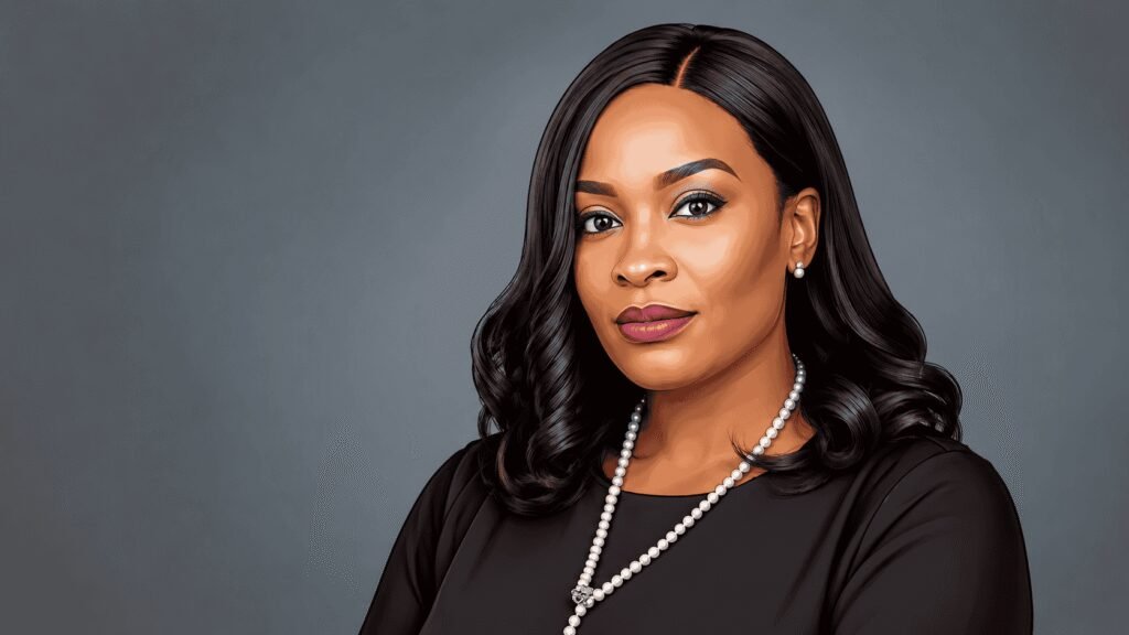 Caricature portrait of Rolake Akinkugbe-Filani, CEO of Lagos-based EnergyInc Advisors