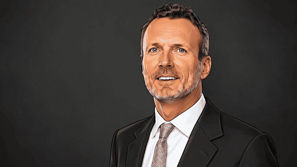 Caricature portrait of Simon O’Hara, Secretary Airtel Africa 