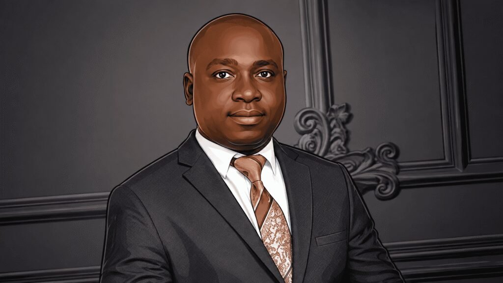 Caricature portrait of Dr. Joseph Ogebe, NESG’s interim director of research