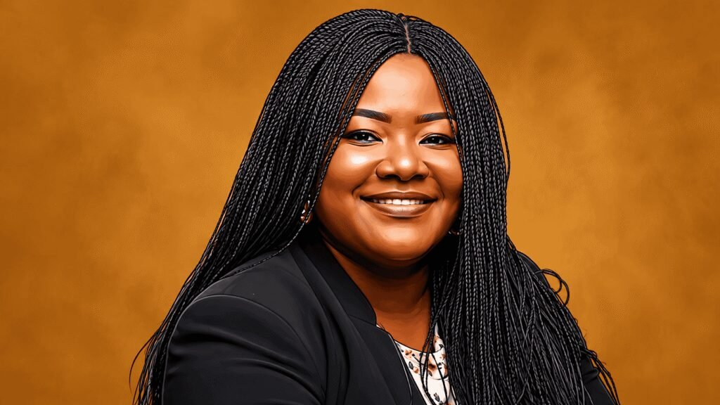 Caricature portrait of Joy Ogaji, CEO of the APGC 