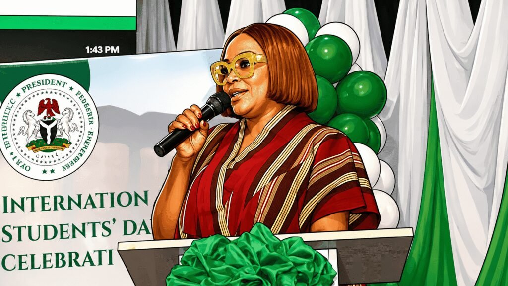Caricature photo of Oseyemi Oluwatuyi, NELFUND Director of Strategic Communications speaking