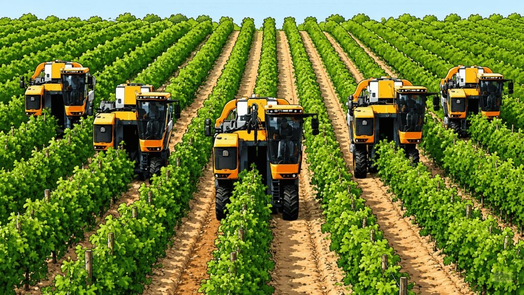 Caricature image of agricultural machinery on the farm