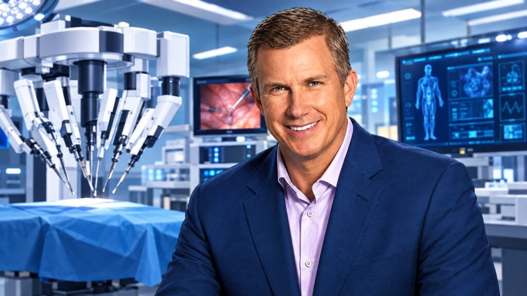 Caricature portrait of Geoff Martha, chairman and chief executive officer of Medtronic.