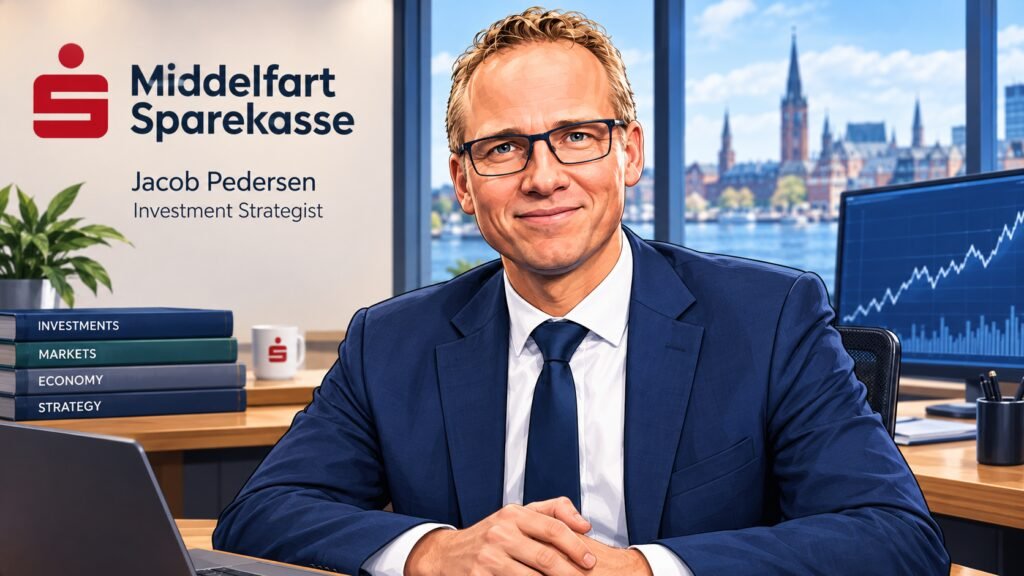 [IMAGE: Caricature portrait of Jacob Pedersen, investment strategist at Middelfart Sparekasse]