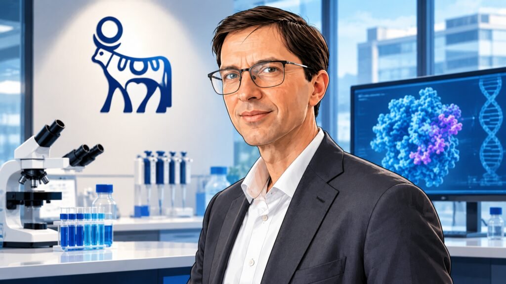 Caricature portrait of Martin Holst Lange, chief scientific officer of Novo