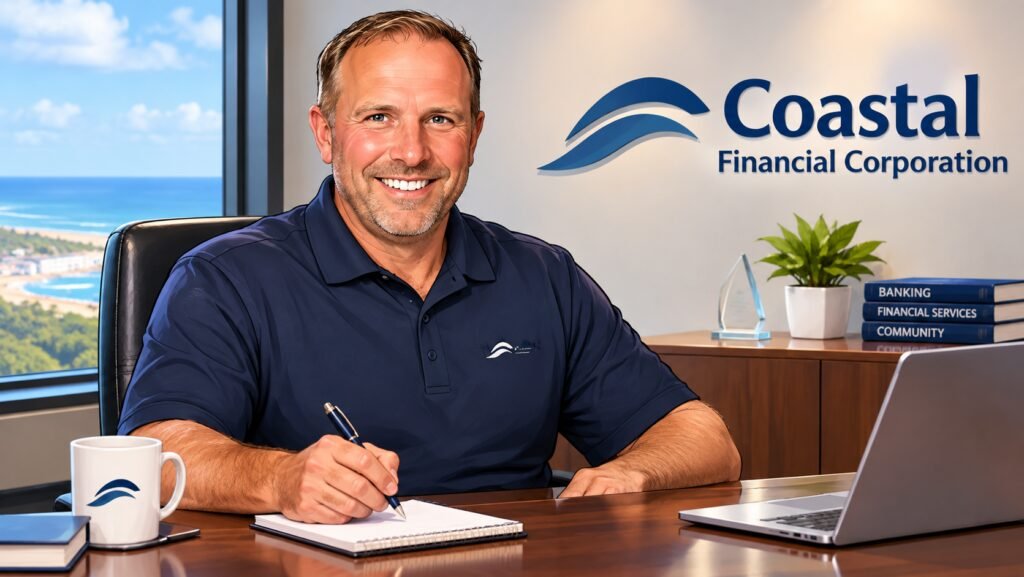 Caricature of Eric Sprink, CEO of Coastal Financial Corporation. 