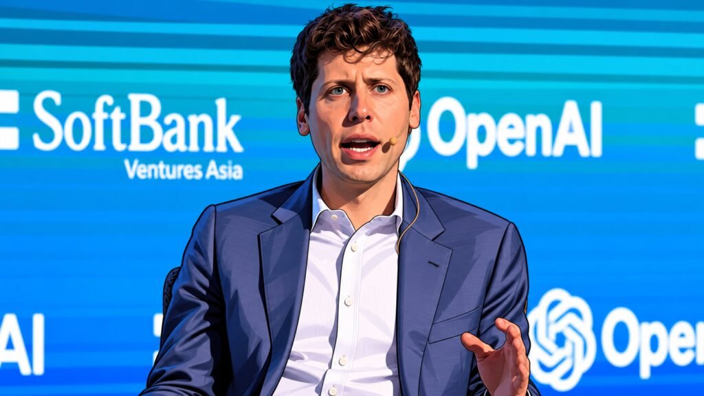 Caricature portrait of Sam Altman, chief executive of OpenAI