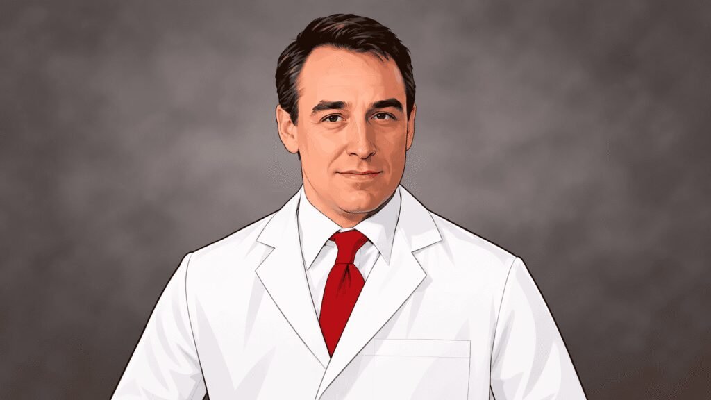 Caricature image of Colin Banas, MD, chief medical officer at DrFirst