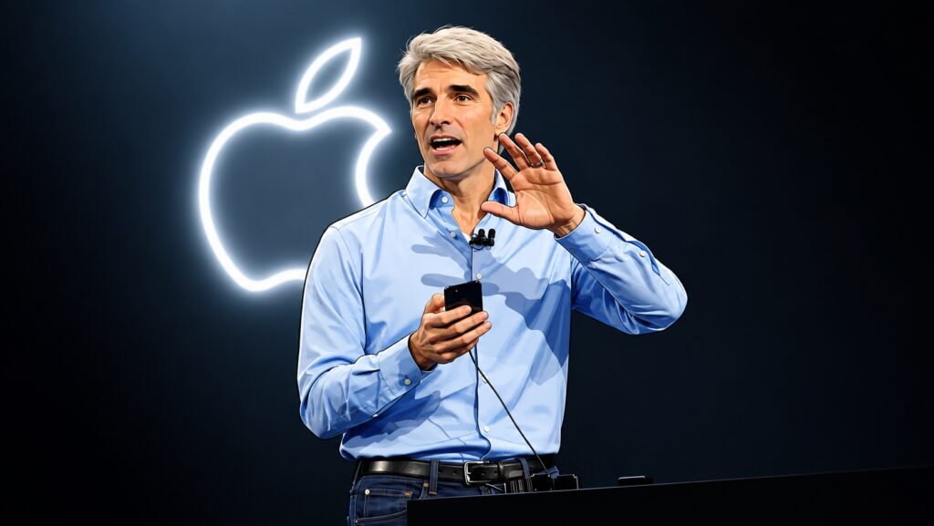 Caricature portrait of Craig Federighi, Apple's senior vice president of Software Engineering