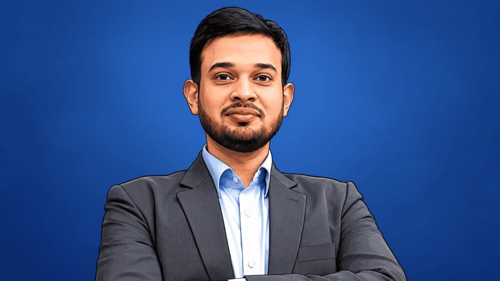 Caricature portrait of Husein Merchant, investment officer at Village Capital
