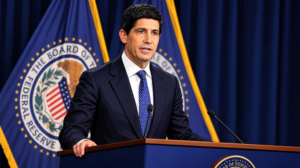Caricature portrait of Kevin Warsh, chair of the Federal Reserve