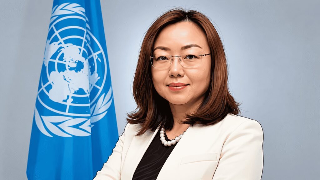 Caricature portrait of Nan Li Collins, director of investment and enterprise at UN Trade and Development