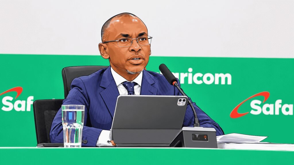 Caricature image of Safaricom CEO Peter Ndegwa speaking