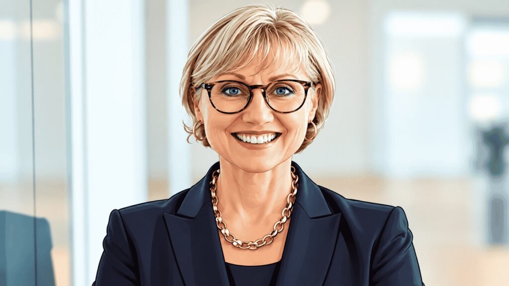 Caricature portrait of Suzanne Neufang, chief executive officer of the GBTA