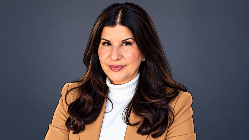 Caricature of Ann Johnson, Mastercard executive vice president of Security Solutions