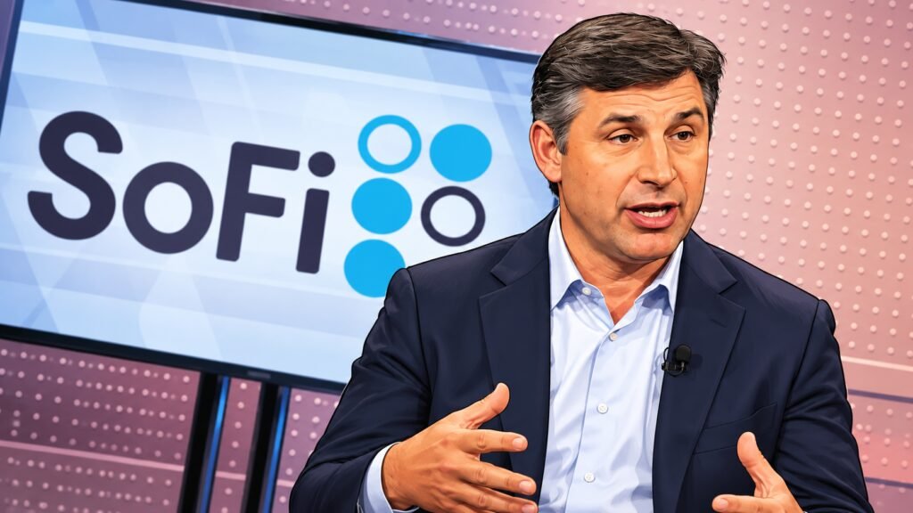 Caricature portrait of Anthony Noto, chief executive officer of SoFi