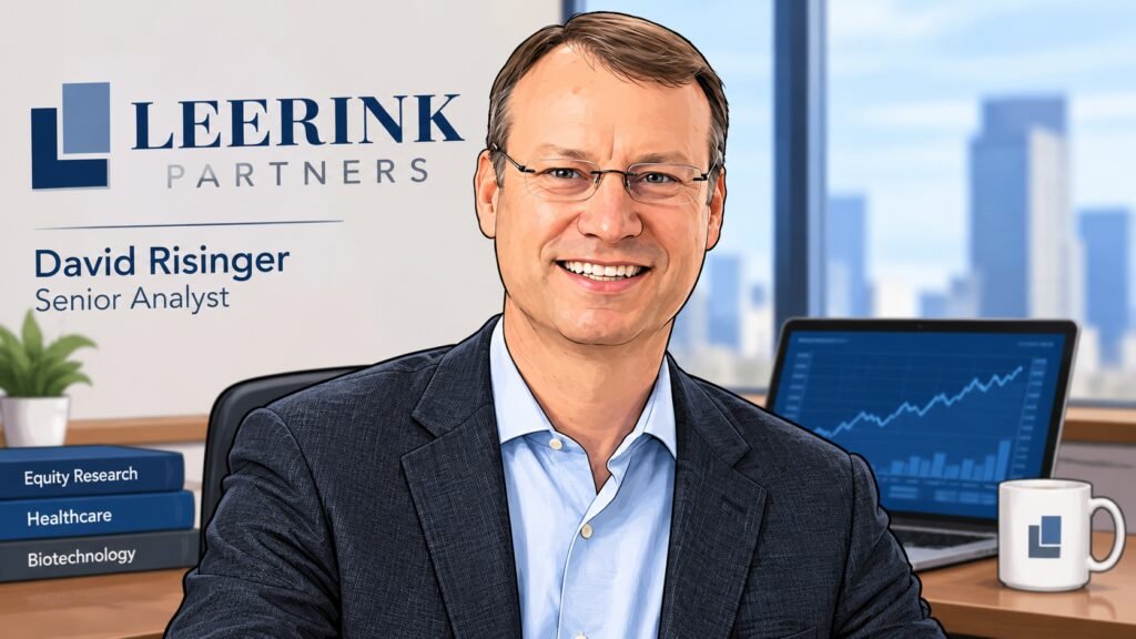Caricature portrait of David Risinger, senior analyst at Leerink Partners