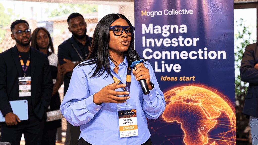 Caricature image of delegate speaking at the Magna Investor Connection Talk