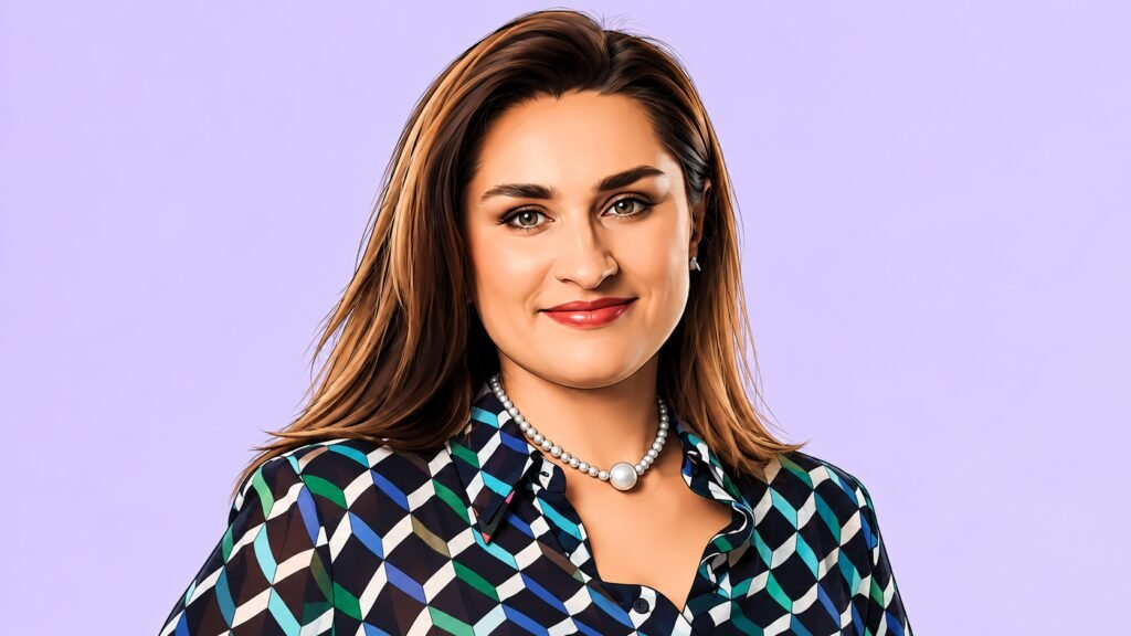 Caricature portrait of Vira Platonova, global head of Visa Direct