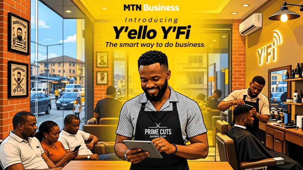 Caricature image of Y’ello Y’Fi Barbershop Ad