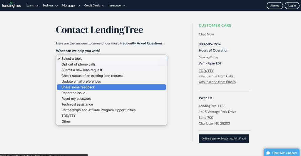lendingtree contact page