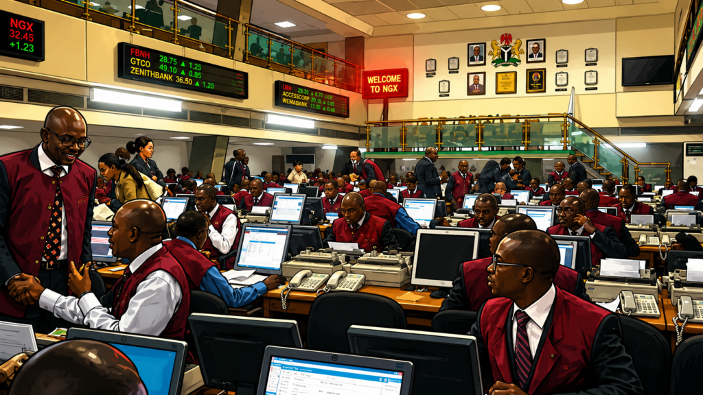 busy trading floor at ngx